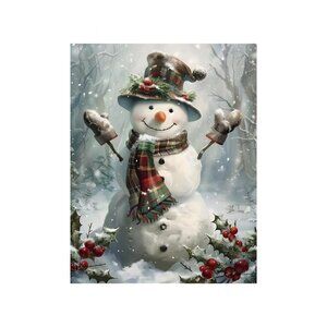 Winter Snowman Christmas Unframed Canvas Wall Art  16" X 20"
